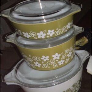Vintage Floral Casserole Dish Set - Green and White